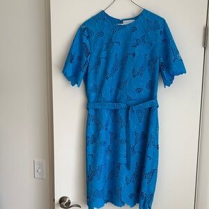 Elie Tahari Turquoise Lace Belted Midi Dress